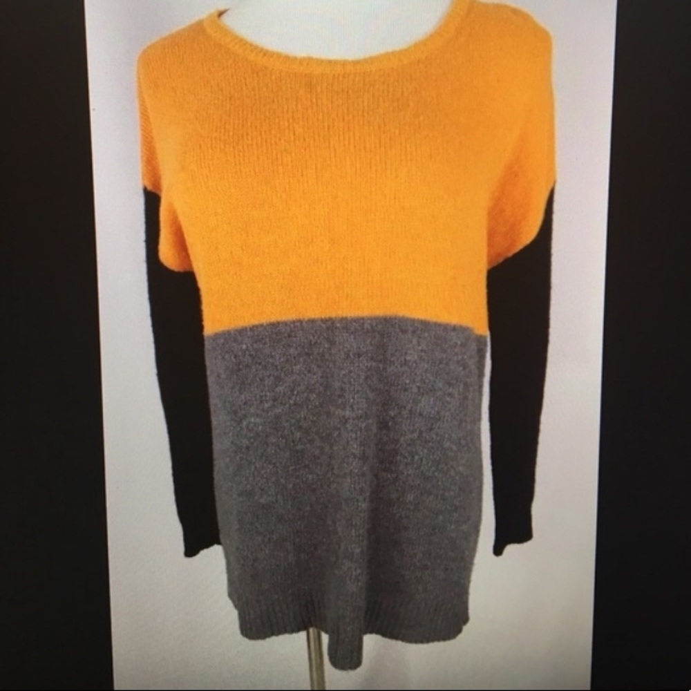 Joie Orange Black Grey Color-block Sweater
